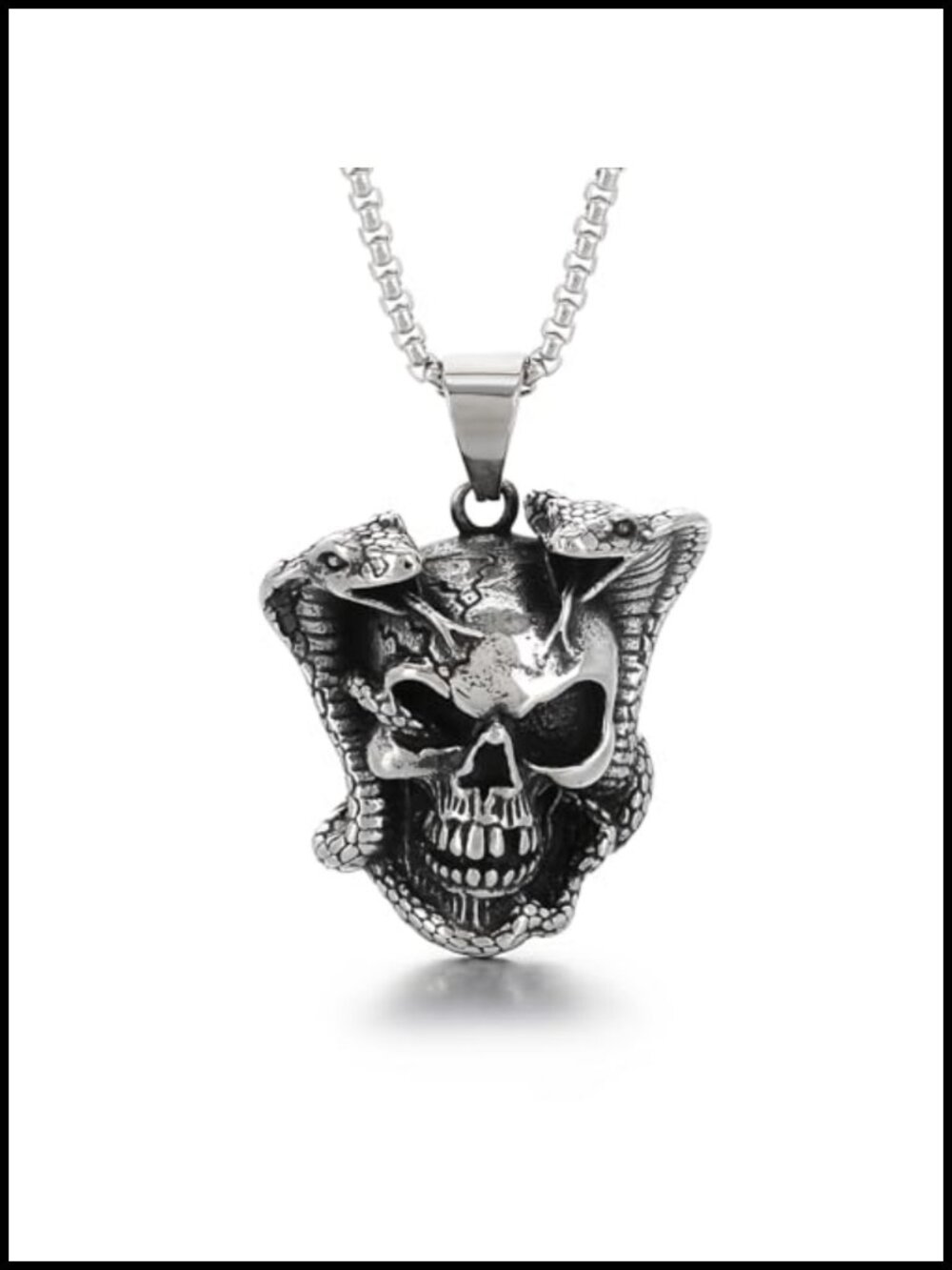 Skull Snake Pendant Necklace Stainless Steel Cuban Link 27.5 In Unisex Gothic